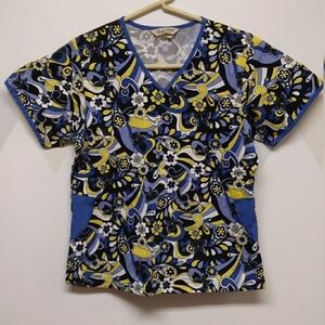 Comfy Cotton blue and yellow scrub top